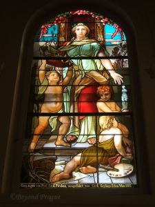 Stained glass panel at applied arts museum.