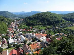 A view over the town and to the Beskydy foothills from the castle tower