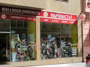 A wealth of art supplies in the window of a Koh-I-Noor shop in Brno's centre.