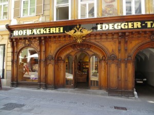 A Bakery in the centre with a stunning woodwork facade.