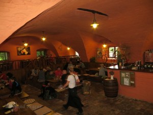 The brewery restaurant with its rustic, beer hall atmosphere.