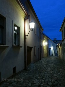 An evening view of one of the many small streets in the Jewish Quarter.