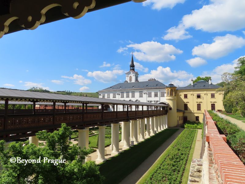 Looking across the garden to the back of Lysice chateau.