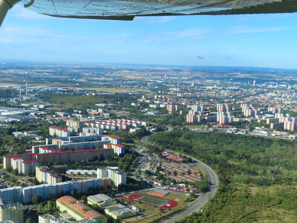 Leaving Brno over the Líšeň district.